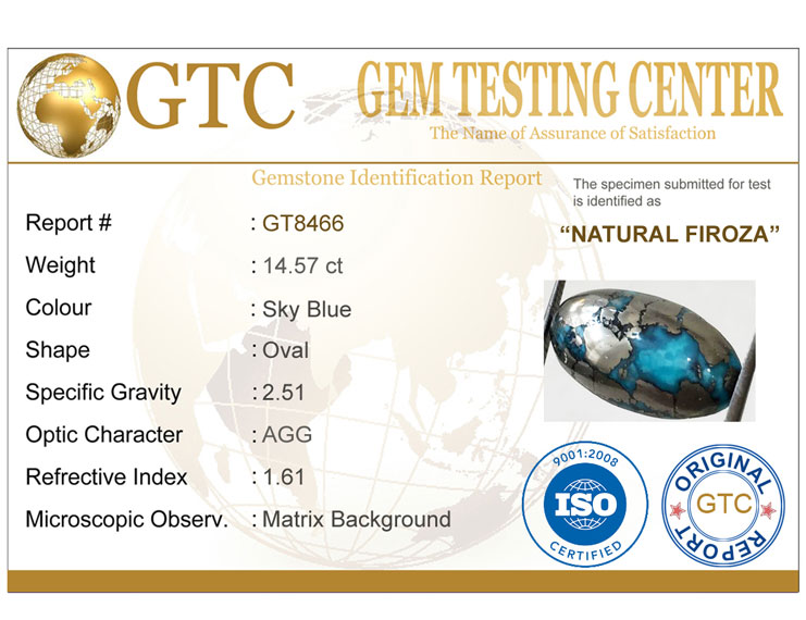 14.57 Ct Natural Irani Firoza (Iranian Turquoise) – Certified Original Gemstone | Gemshub